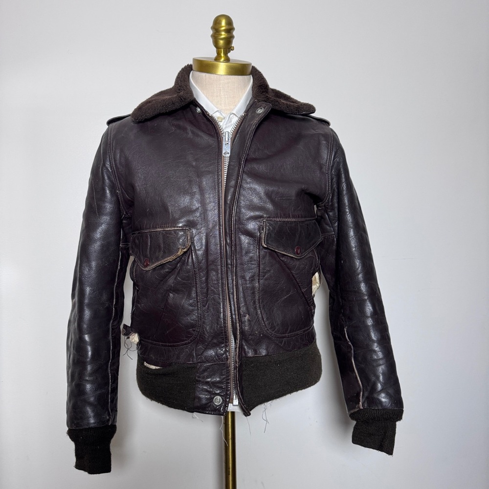 1970s Vintage Schott Bros IS-674-M-S Leather Flight Bomber Jacket Brown 38‎
